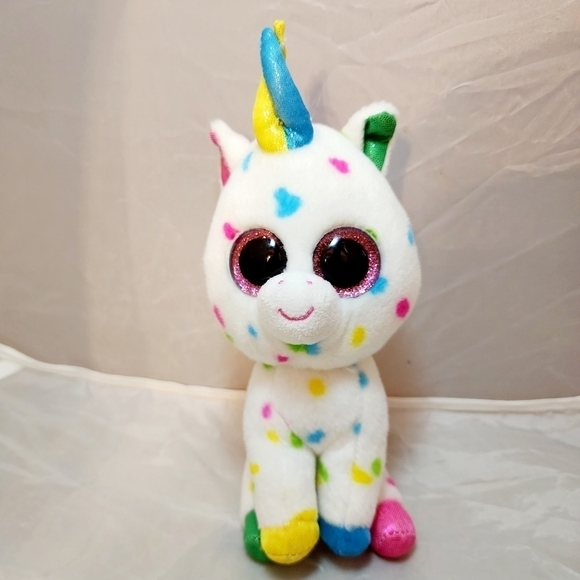 TY Harmonie White Rainbow Spotted Unicorn Plush Stuffed Animal Sparkle Eyes EUC - Picture 1 of 11